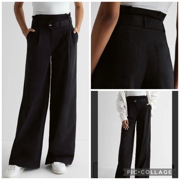 Express Pants - Express Super High Waisted Belted Paperbag Wide Leg Pant